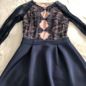Charlotte Russe Long Sleeve Navy Lace Sheer Dress